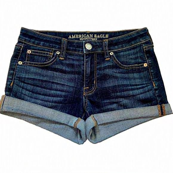 Women’s American Eagle dark blue super stretch roll up hem Jean shorts size 4 - Picture 2 of 16